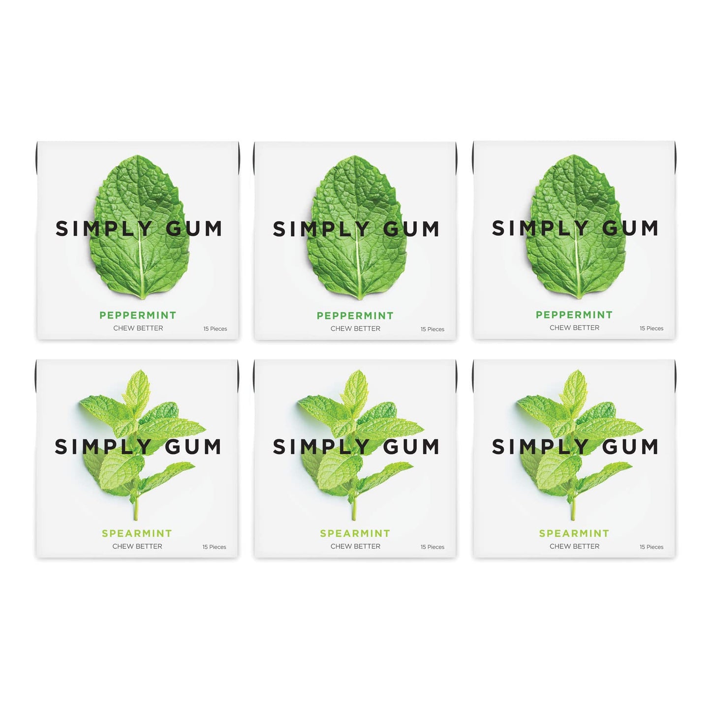 Simply Gum | Variety Pack - Peppermint, Spearmint | Pack Of Six (90 Pieces Total) | Synthetic Free + Aspartame Free + Non Gmo