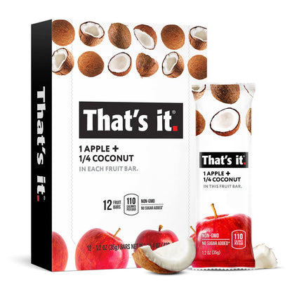 Thats it. Apple + Coconut 100% Natural Real Fruit Bar, Best High Fiber Vegan, Gluten Free Healthy Snack, Paleo for Children & A