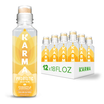 Karma Probiotic Water - 12 Pack, Pineapple Coconut Drink - Immune & Gut Health Support