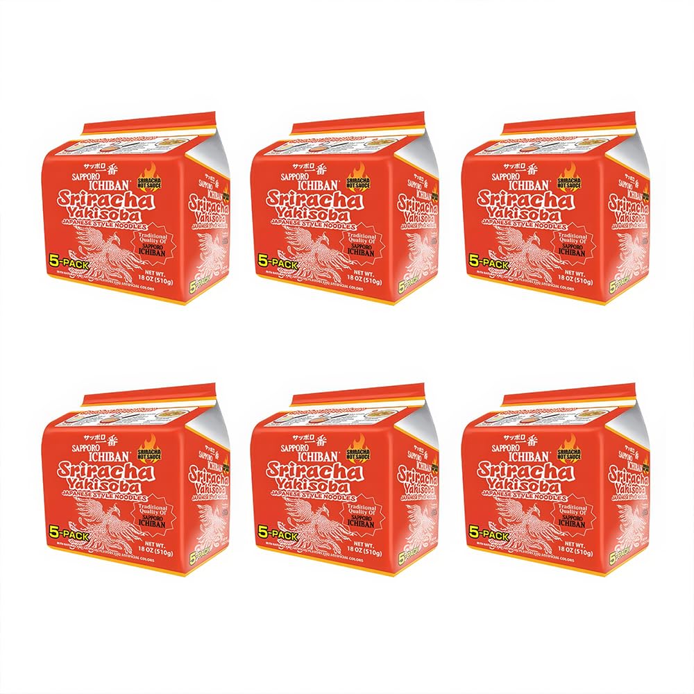[Sapporo Ichiban] Sriracha Yakisoba, Spicy Chow Mein, No. 1 Tasting Japanese Instant Noodles (3.6 Oz/102 G) (30 Packs)