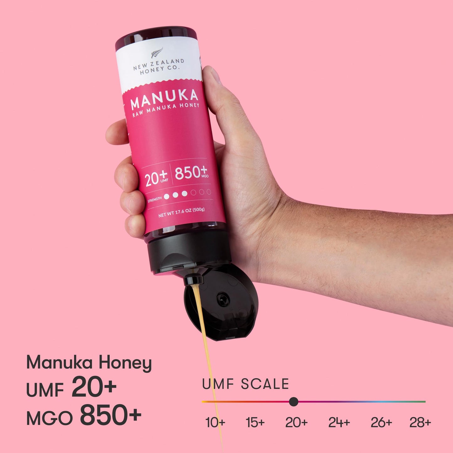New Zealand Honey Co. Pure Manuka Honey Umf 20+ Squeezy | 500G | 17.6Oz | Squeezable Umf Manuka Honey