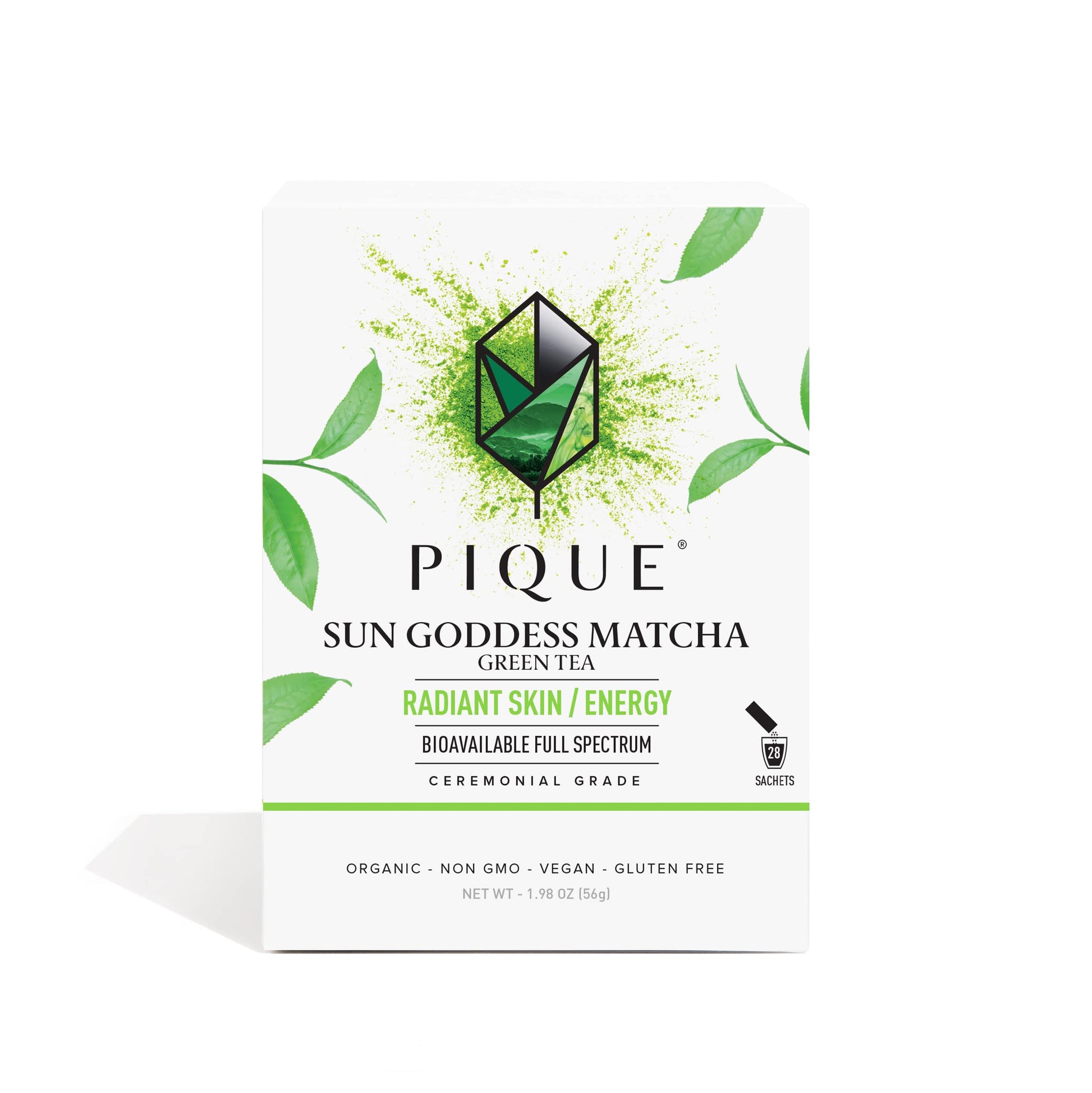 PIQUE Pique Organic Sun Goddess Matcha Green Tea Powder, Ceremonial Grade, 28 Count (Pack of 1)
