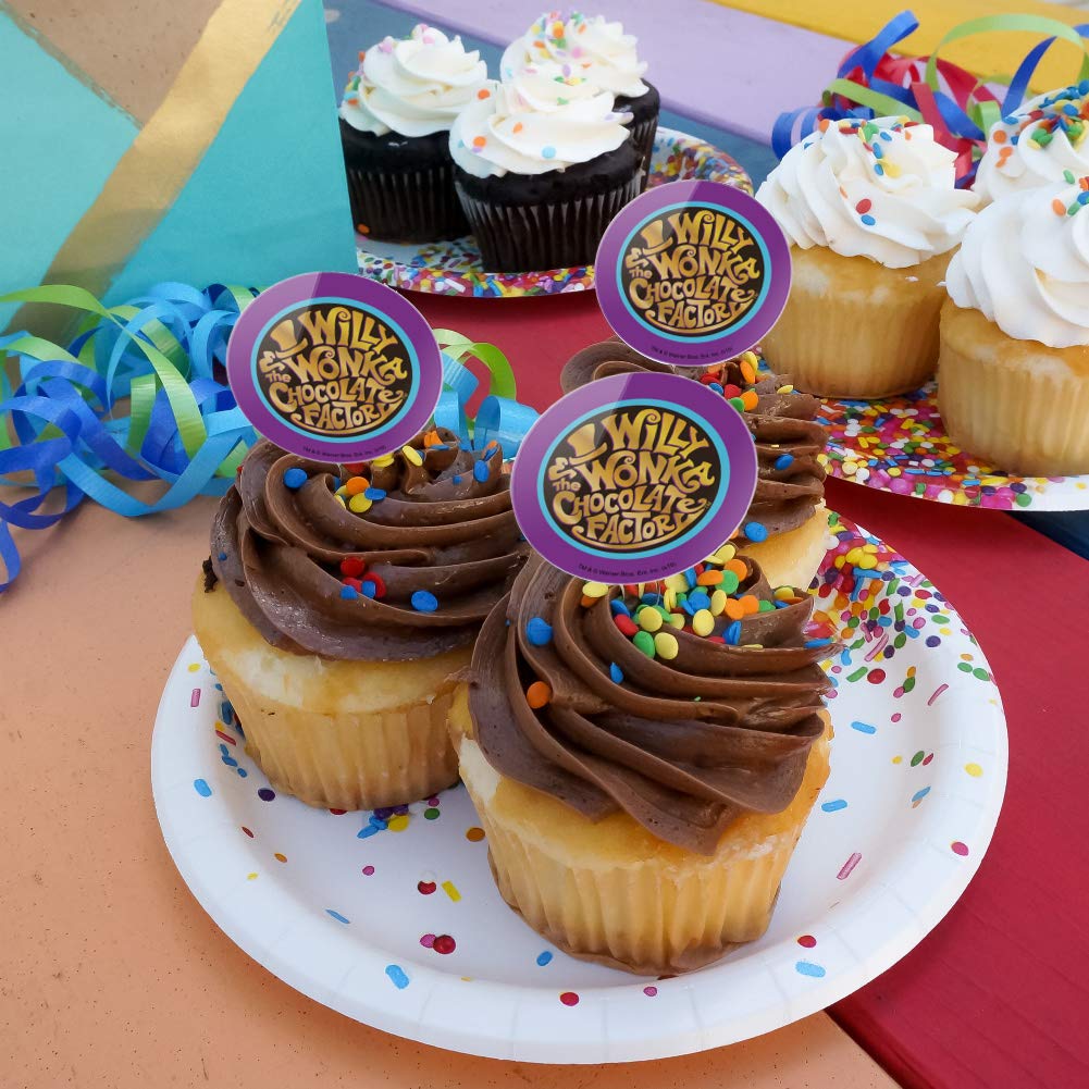 GRAPHICS & MORE Cupcake Picks Set of 6 - Willy Wonka Logo - Acrylic - Round - Model CUPCAKE.ROUND.WBGAM092.Z004892_8