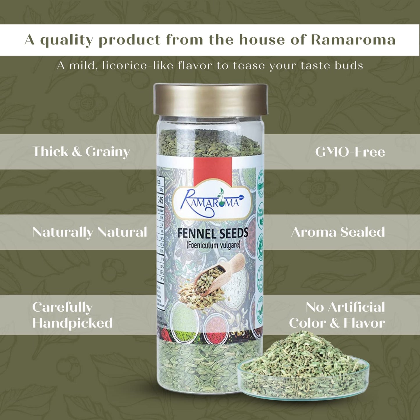 Ramaroma Fennel Seeds (Saunf Sabut) Whole Spice 3.5Oz (100G) ~ All Natural | Gluten Friendly | Non-Gmo | Vegan | All Natural, Sw