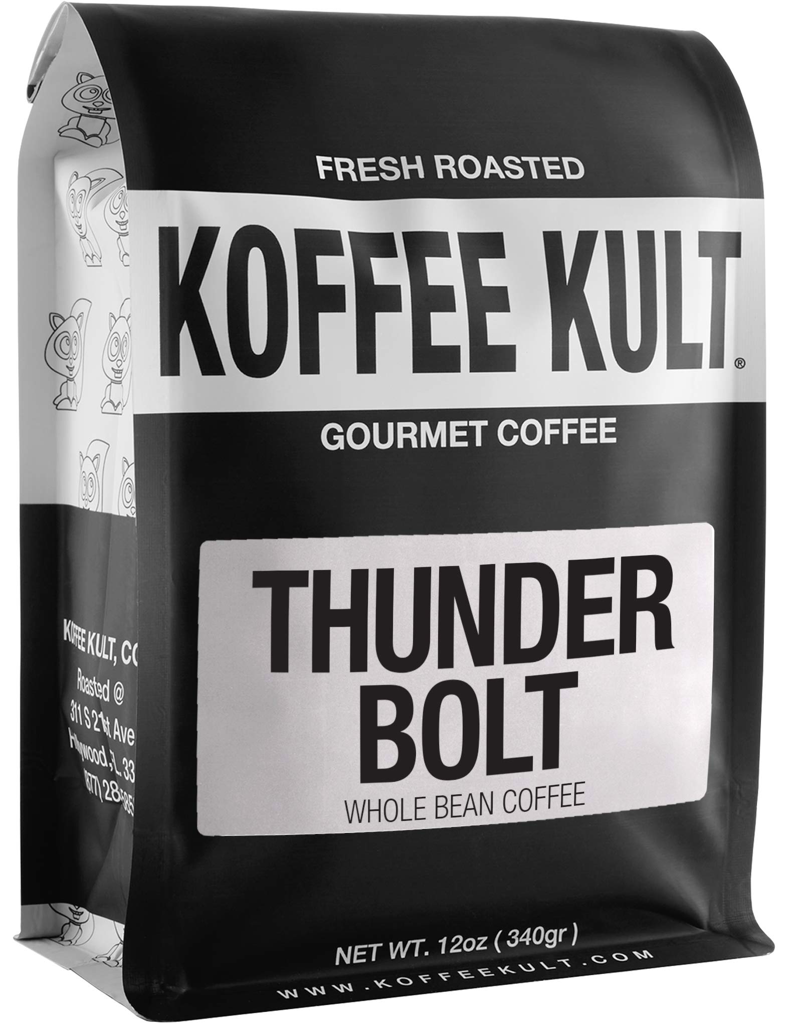 Koffee Kult Thunder Bolt Dark Roast Coffee Beans  Whole Bean  Fresh Roasted  100% Arabica Robust Blend Of Colombian And Brazil Whole Beans 12Oz