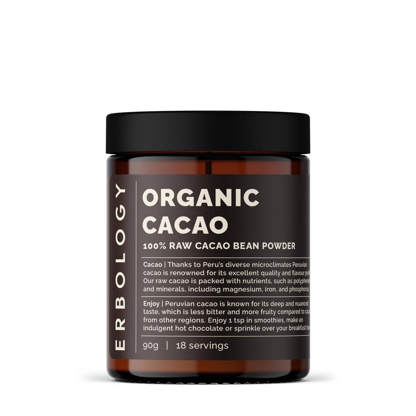 Erbology Organic Cacao Powder 3.2 oz - 18 Servings - Sustainably and Ethically Sourced Straight from Farm in Peru - Small Batch 