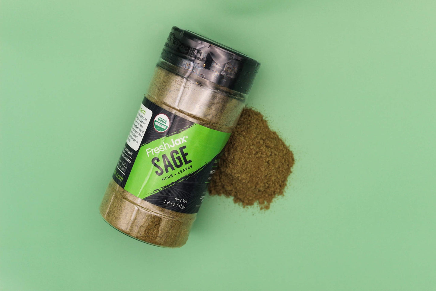 Freshjax Premium Organic Spices (Certified Organic Sage - Large Bottle 1.8 Oz) - Gluten-Free, Kosher