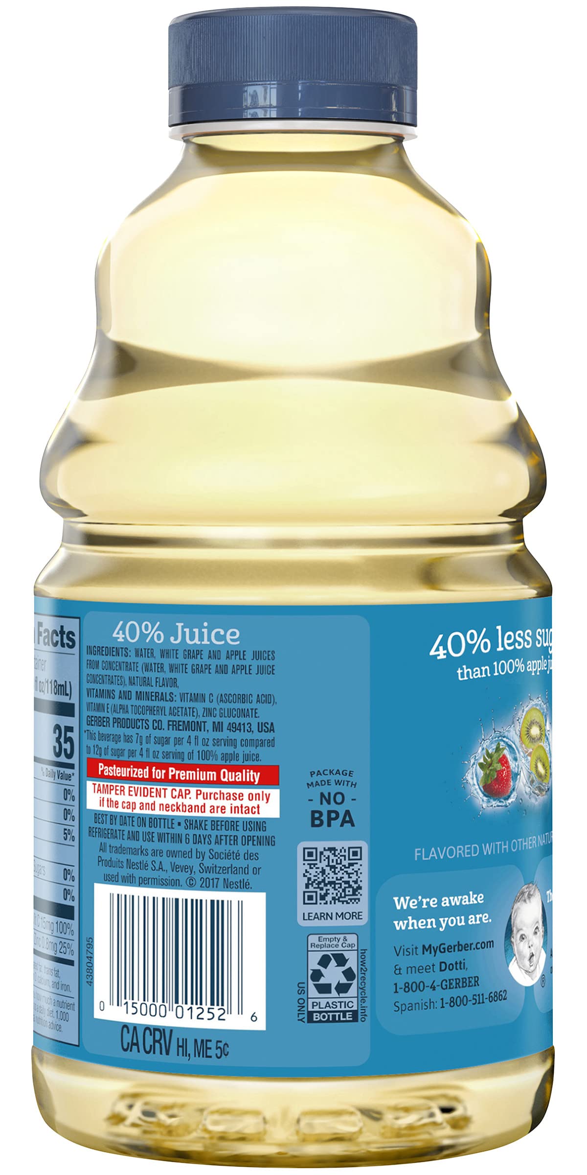 Gerber Water & Fruit Toddler Juice Blend, Strawberry Kiwi, 32 Ounce Bottles