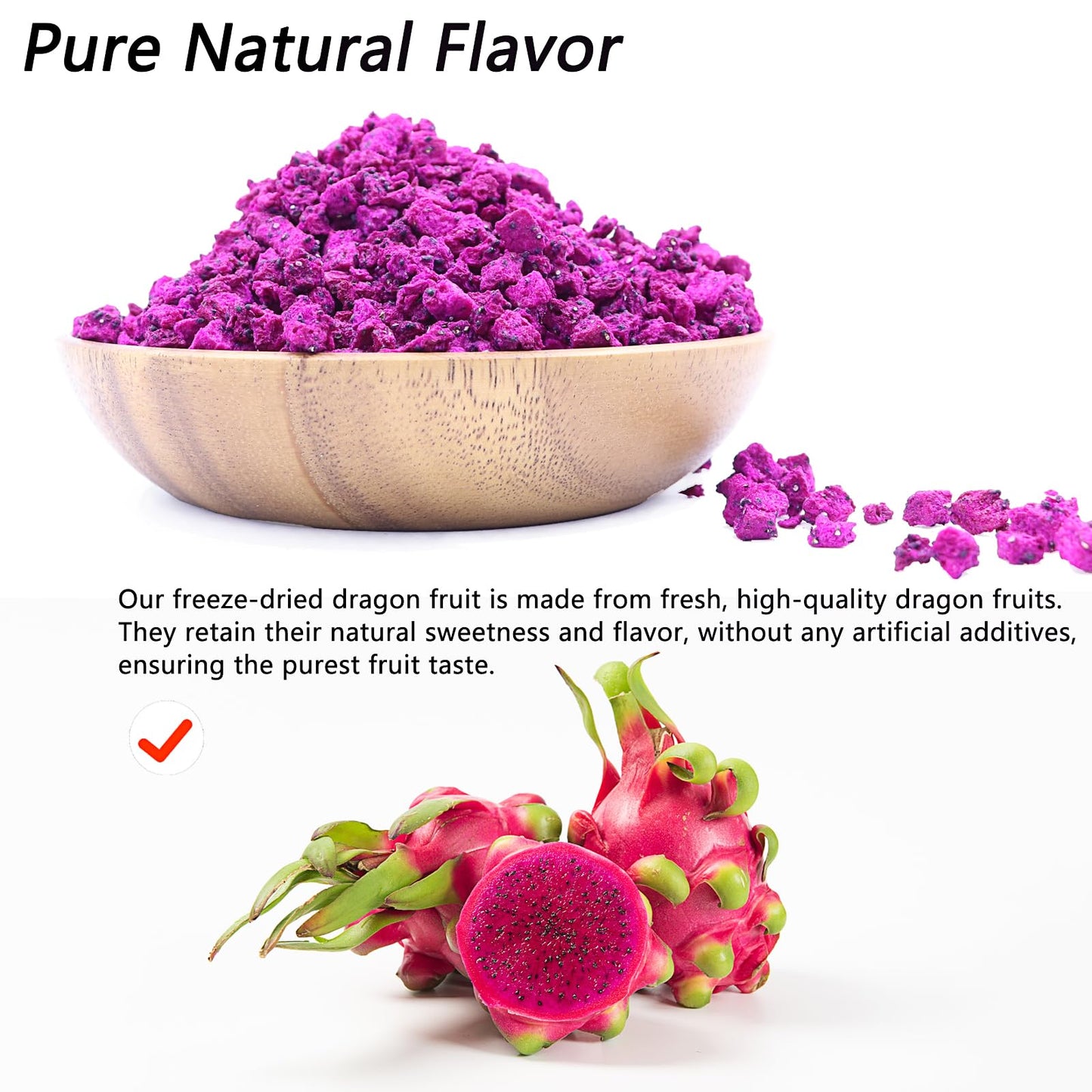 Amilutuo Freeze-Dried Dragon Fruit 6.52OZ - No Added Sugars, Ideal for Infusing Drinks & Baked Goods, Healthy Snack Option