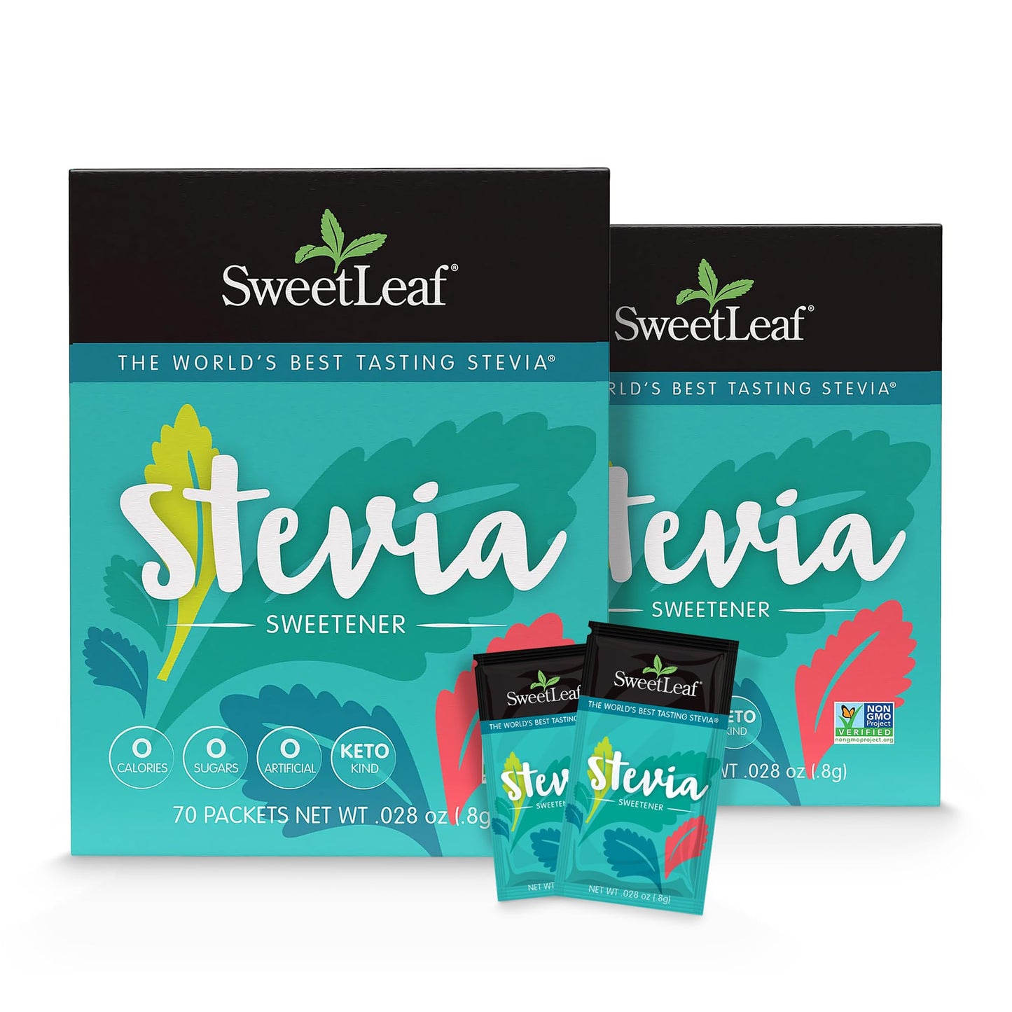 SweetLeaf Stevia Powder Packets - Zero Calorie Sweetener, Keto Friendly, Non-GMO - 70 Count (Pack of 2)