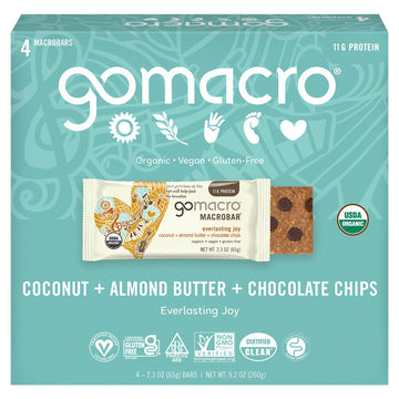 Gomacro Organic Coconut Almond Butter Chocolate Chip Bars 4 Count, 9.2 Oz