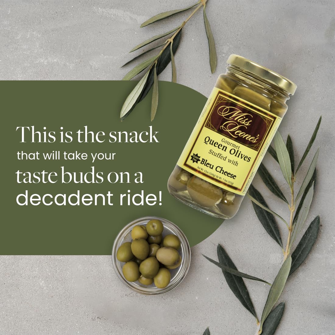 Miss Leone'S Stuffed Queen Olives, Bleu Cheese, 12-Ounce Jars (Pack Of 3)