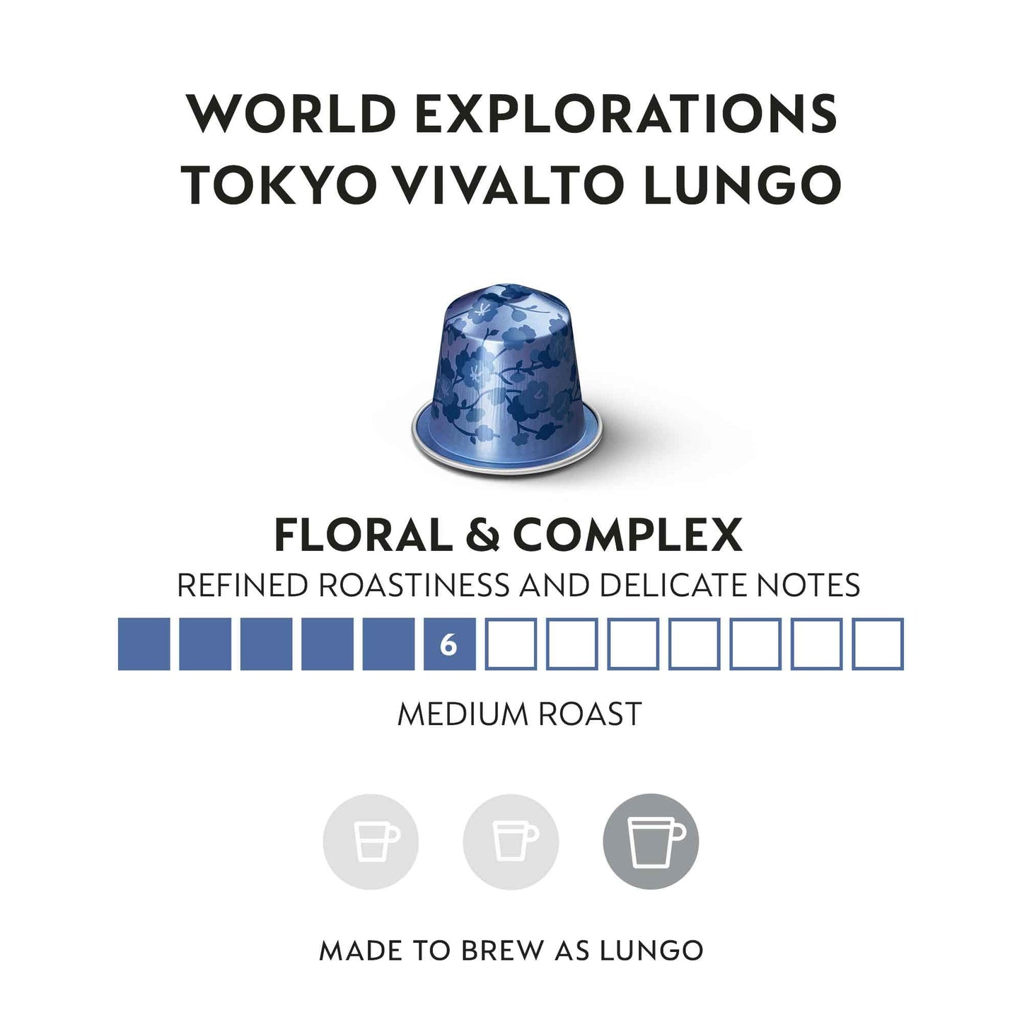 Nespresso compact pieces Original Line Tokyo Vivalto Lungo, Medium Roast, 50 Count Coffee Pods, Model 76108