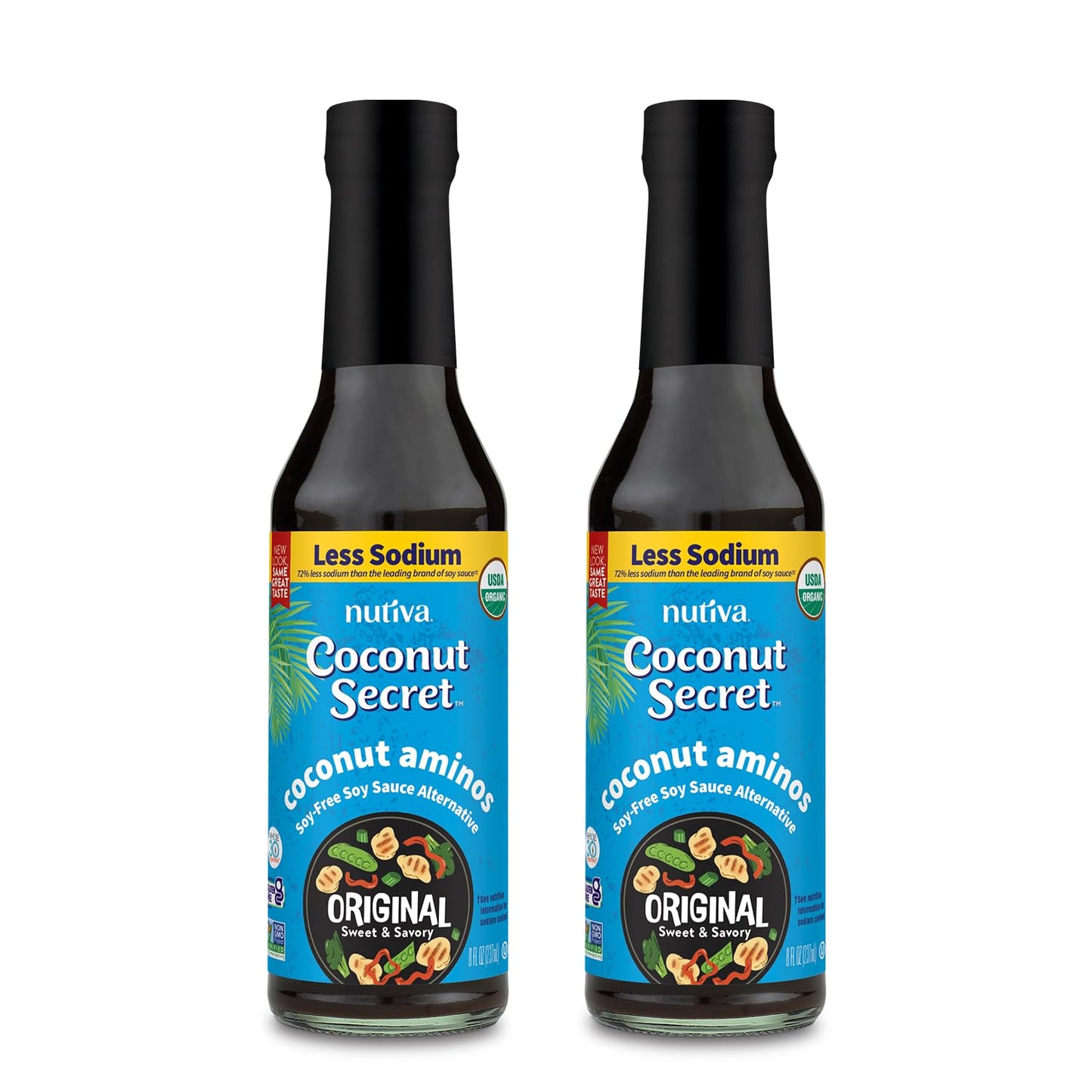Coconut Secret Coconut Aminos - 8 Fl Oz (Pack Of 2) - Low Sodium Soy Sauce Alternative, Low-Glycemic - Organic, Vegan, Non-Gmo, Gluten-Free, Kosher - Keto, Paleo - 96 Total Servings