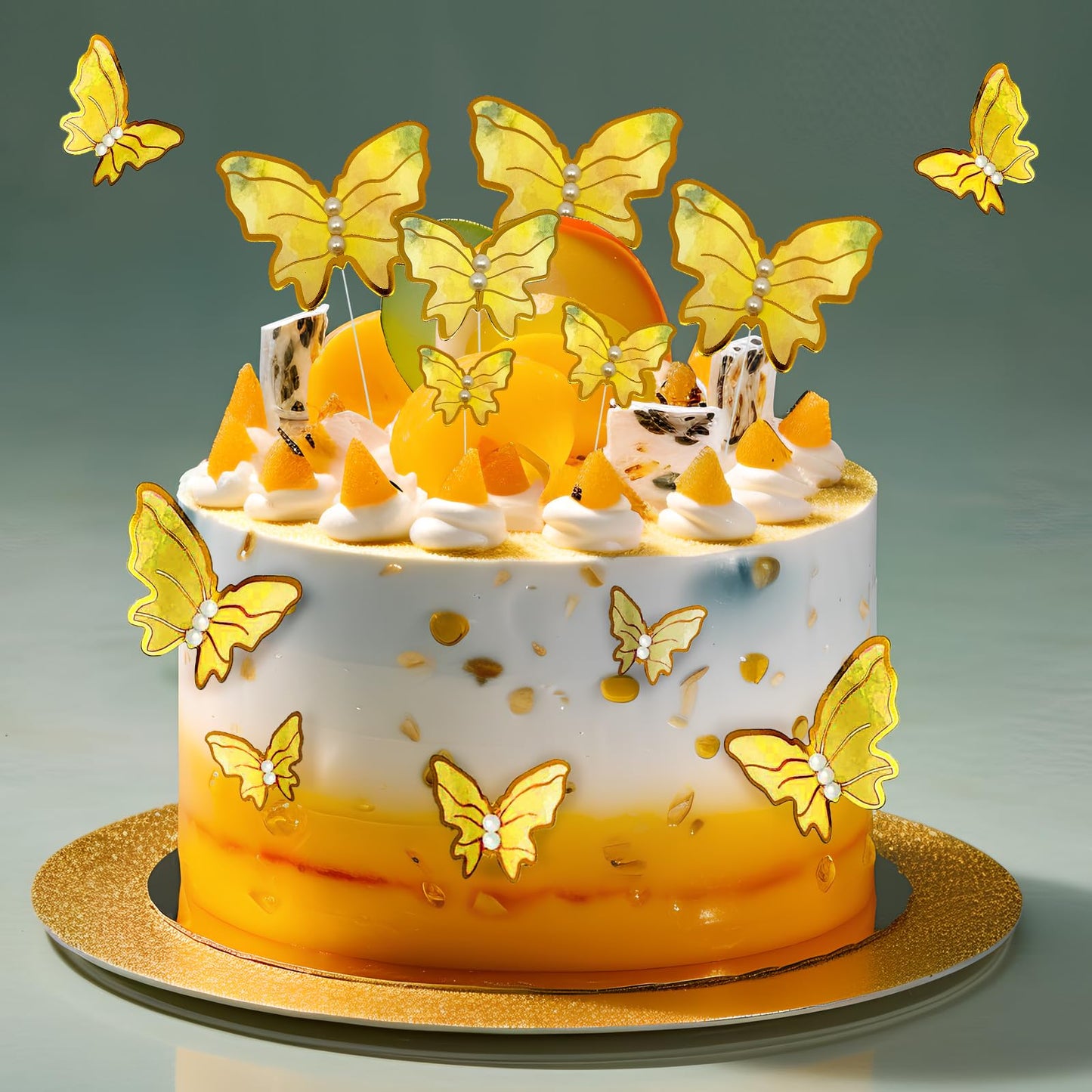 AimtoHome Butterfly Cupcake Toppers Set of 48 3D Gold Butterfly Cake Topper with Pearls for Cake Decorations, Mixed Size