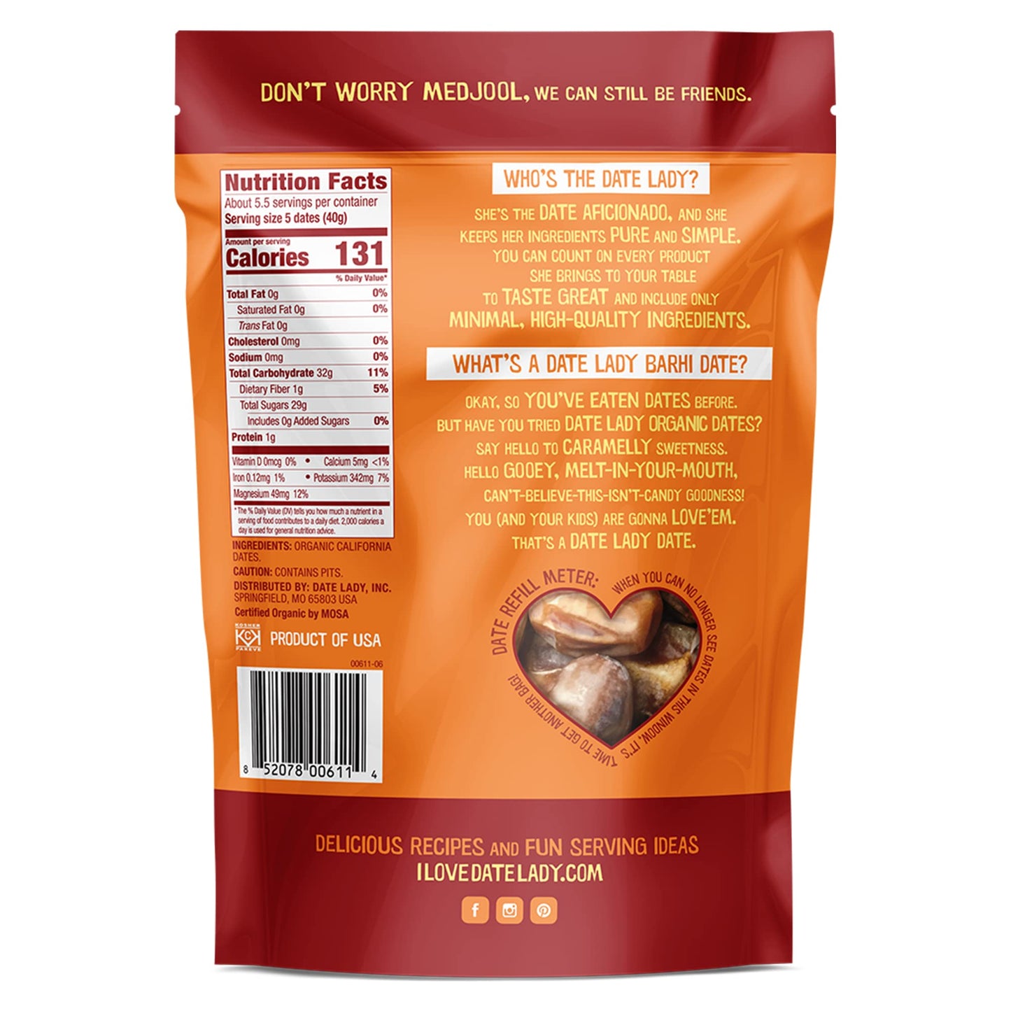 Date Lady Organic Barhi Dates | Vegan, Paleo, Gluten-free & Kosher (3 Bags) No Sugar Added