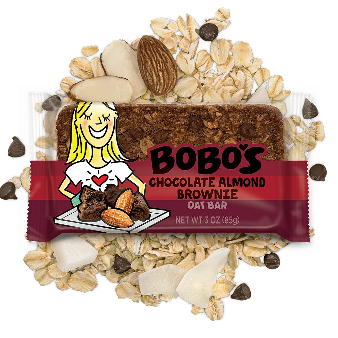 Bobo'S Oat Bars, Gluten Free Bars, Chocolate Almond Brownie, Pack Of 12