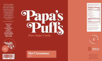 PAPAS PUFFS Hot Cinnamon Sugar Candy, Fat-Free & Gluten-Free, 5.05 oz Bag, Individually Wrapped, Made in USA