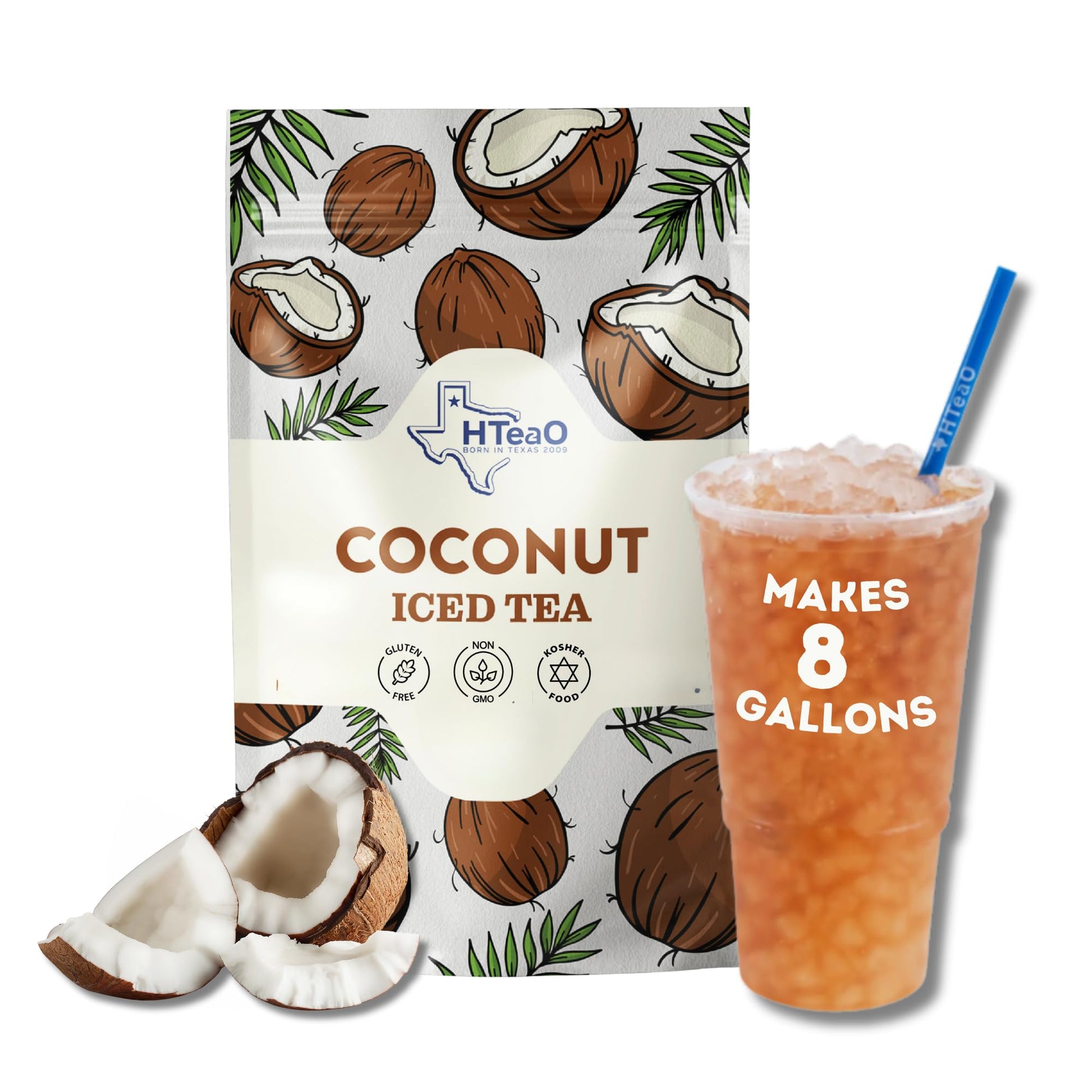 HTEAO Iced Tea Sachets - Coconut Black Tea Mix - Instant Iced Tea - 16 Sachet Bags - Makes 8 Gallons - Texas-Style Flavor