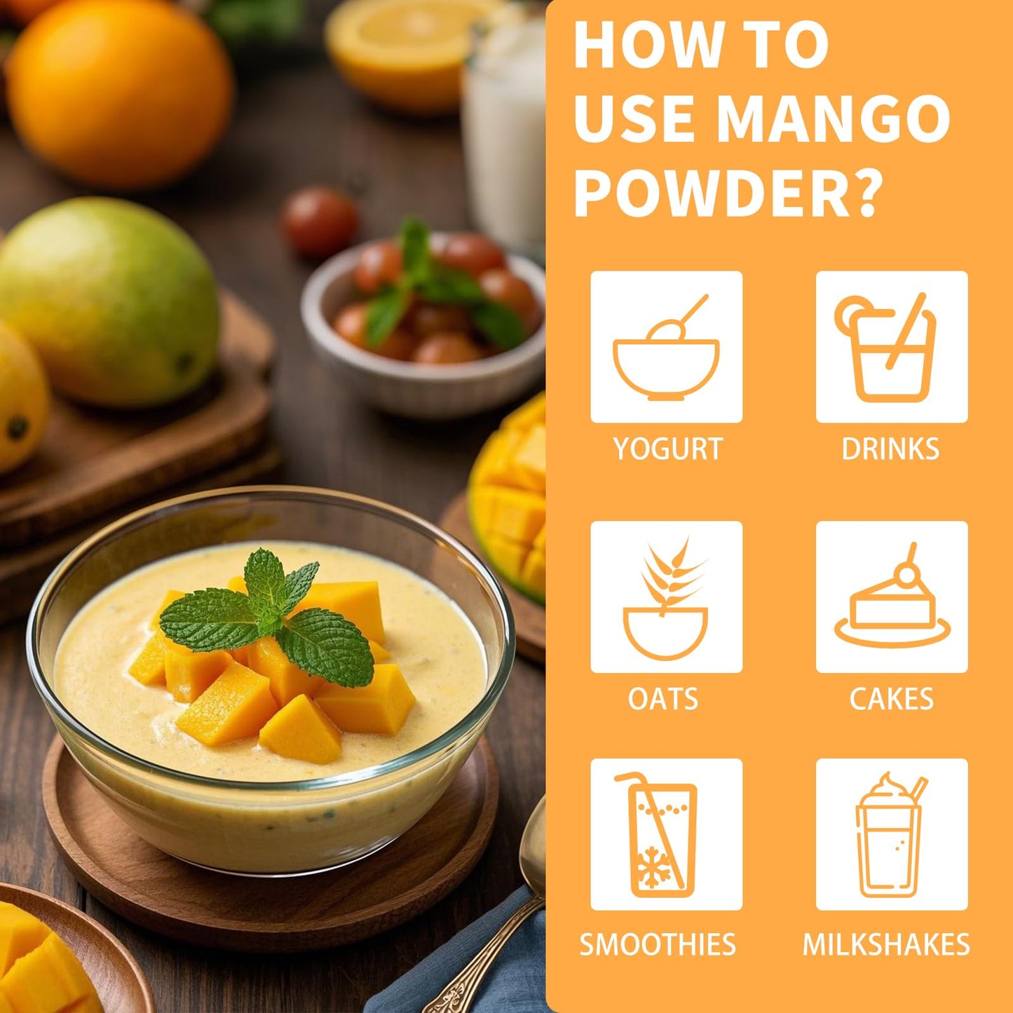 Mango Powder, Freeze Dried Mango Powder, 9.52Oz/270G, No Sugar Added, No Additives, For Beverages, Smoothies, Juices, Drinks, Ba