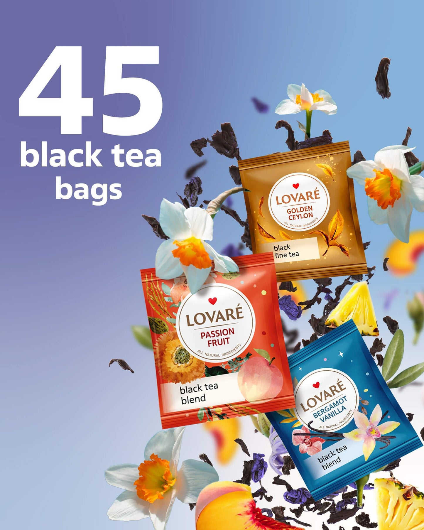 LOVARE Black and Green Tea Bags Variety Pack - 90 Assorted Individually Wrapped Tea Bags - Gift Box for Tea Lovers