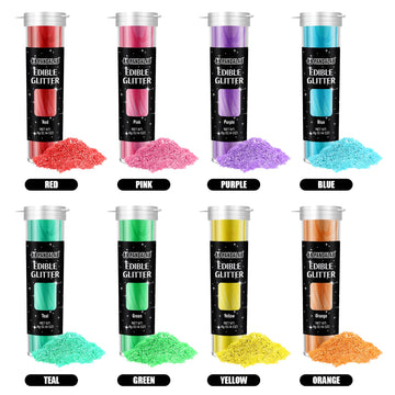 Edible Glitter - Food Grade Luster Dust For Drinks, Wines, Cocktails, 8 Colors Dessert Shimmering Glitter For Cake, Fondant, Cho