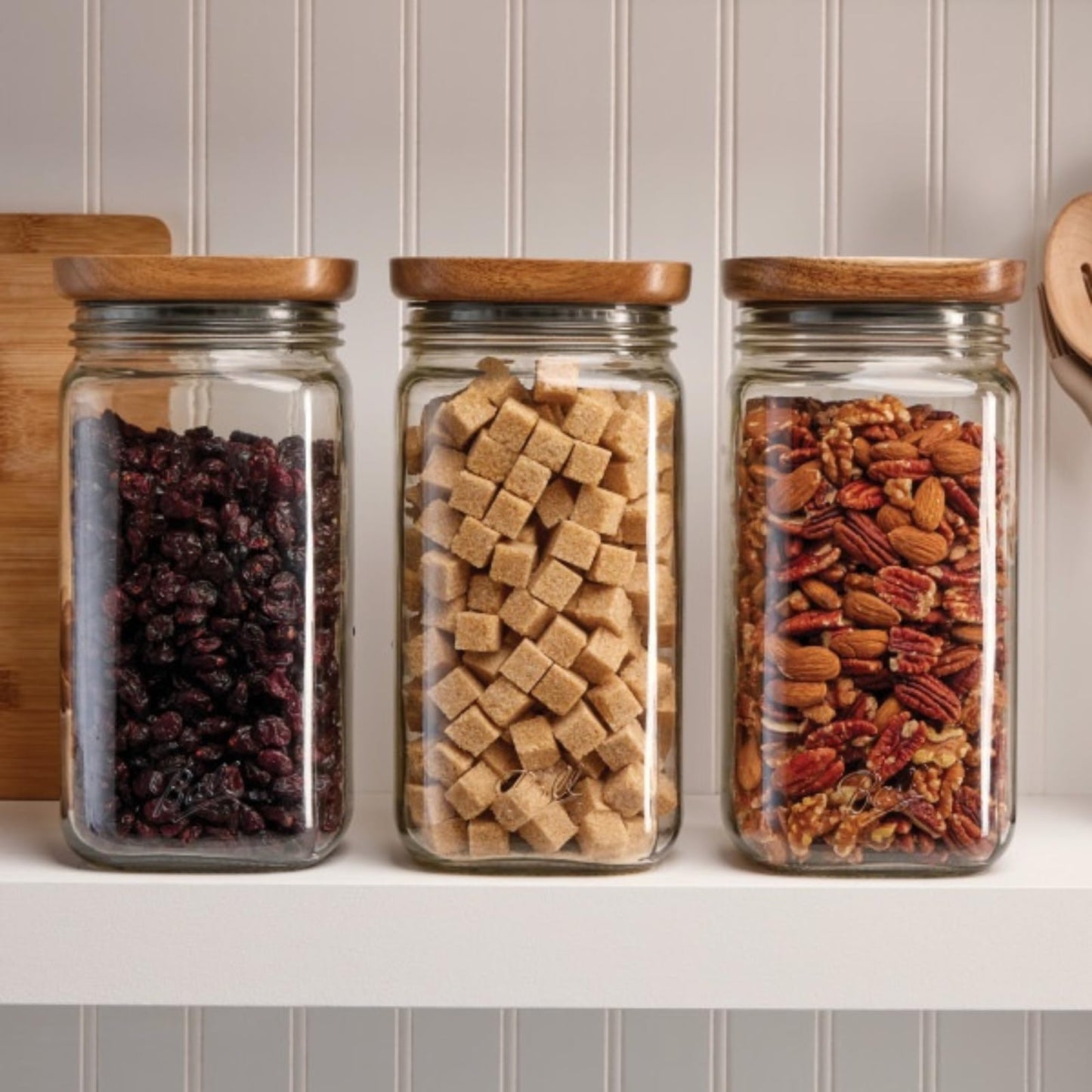 Ball Stack & Store Glass Mason Jars with Wooden Lid, Used for Pantry, Cookies, Flour, Cereal, Rice, Sugar, Tea, Coffee Beans, Sp