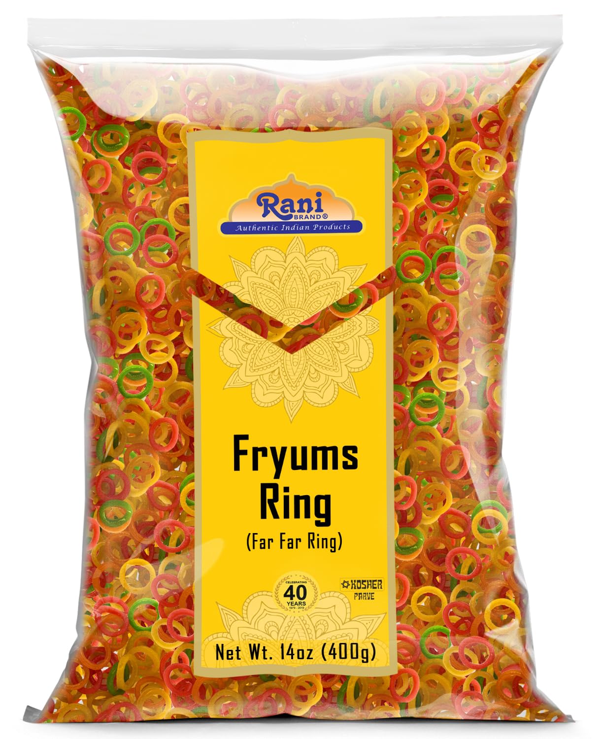 Rani Far Far Fryums - Vegan Wheat & Tapioca Snack, Ring Shape, 14oz (400g), Uncooked, Kosher