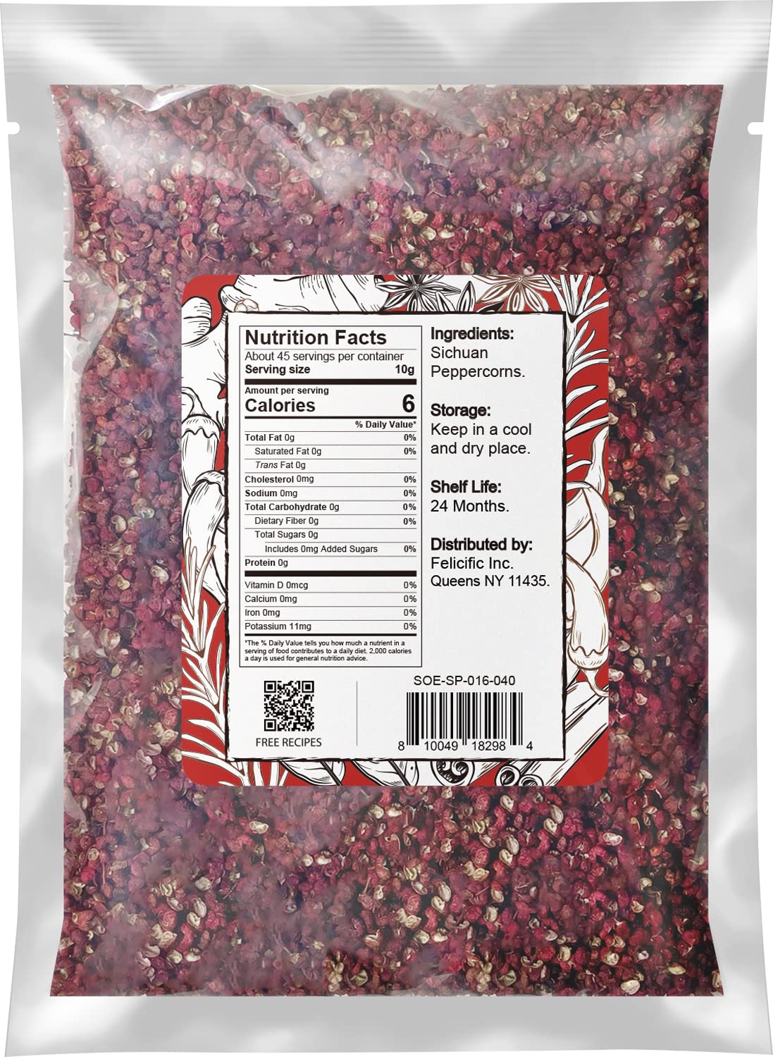 Soeos Sichuan Peppercorns, Authentic Szechuan Pepper Corn, Tingle And Numbing Effect, Less Seeds, Strong Flavor, Essential For Kung Pao Chicken, Mapo Tofu, 16 Oz (454G), Grade A Red Peppercorn