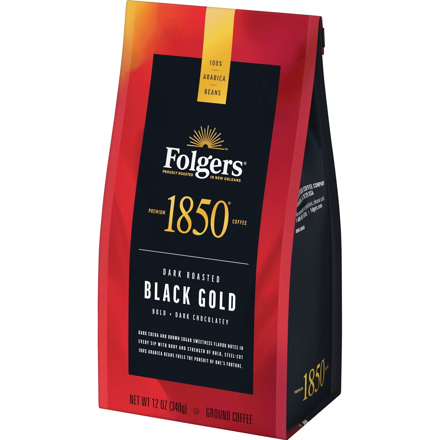 1850 By Folgers Black Gold Dark Roast Ground Coffee, 12 Ounces (Pack Of 6)