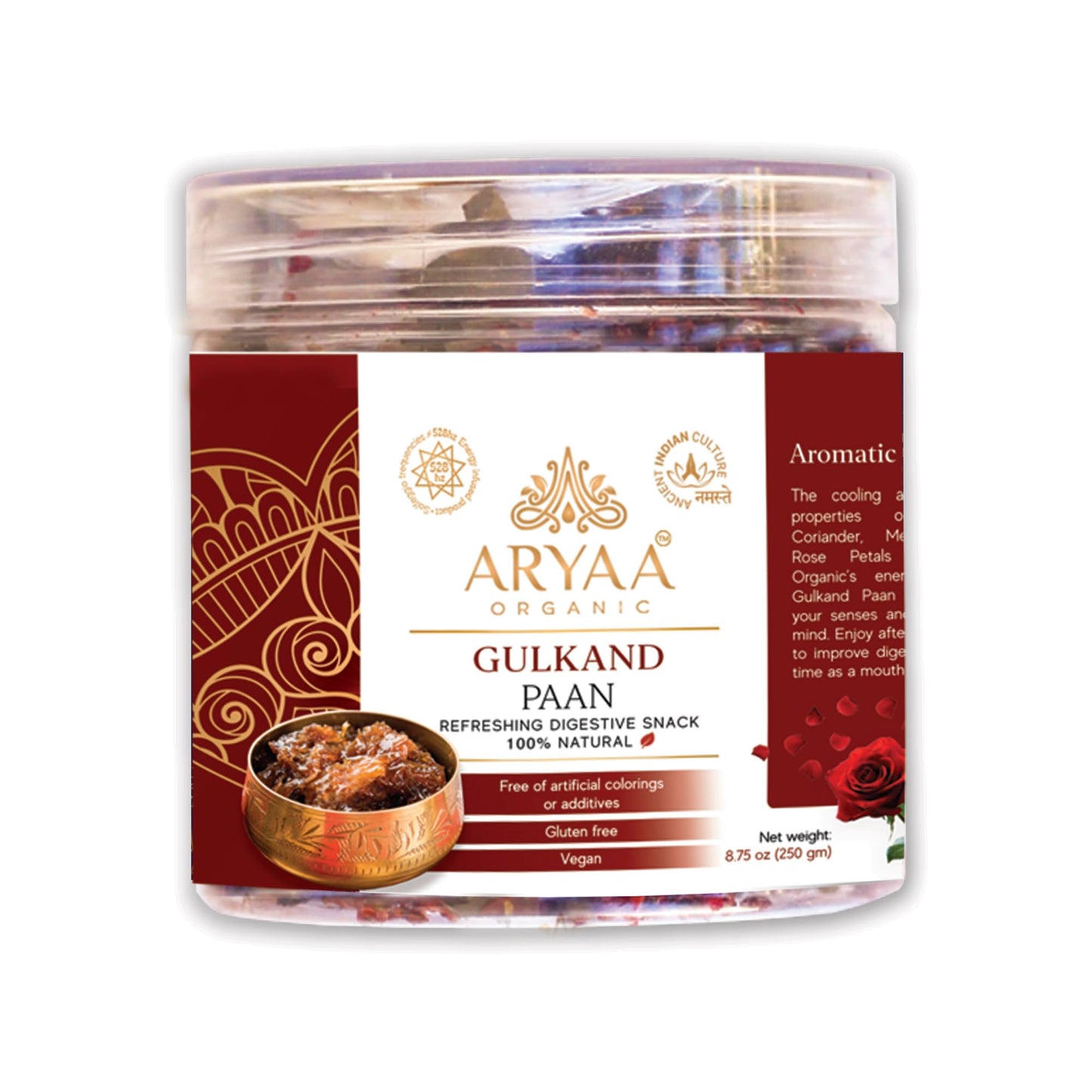 Aryaa Organic Gulkand Paan Herbal Tea & Digestive Snack 250g | 100% Natural, Vegan, Gluten-Friendly, Non-GMO