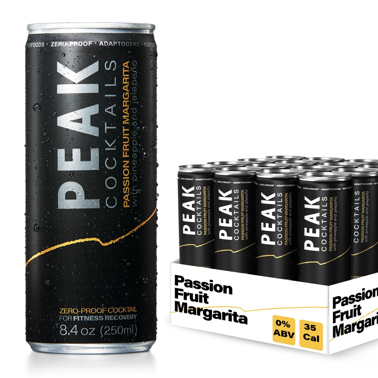 Peak Cocktails Non-Alcoholic Cocktail, Passion Fruit Margarita, 24 Pack, Mixologist-made with Adaptogens and Nootropics