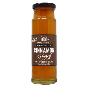 Honey Feast Organic Cinnamon Honey - Raw And Cold Packed - 12 Ounces - Small Batch Beekeeper Honey