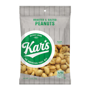 Kars Nuts Roasted & Salted Peanut Snacks, 3.5 oz Individual Snack Packs - Bulk Pack of 42, Gluten-Free Snack Mix