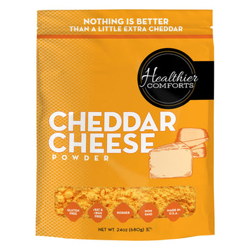 Healthier Comforts Cheddar Cheese Powder (1.5 lb) | Premium Yellow Cheddar | Batch Tested Gluten Free, Kosher, No Artificial Dye