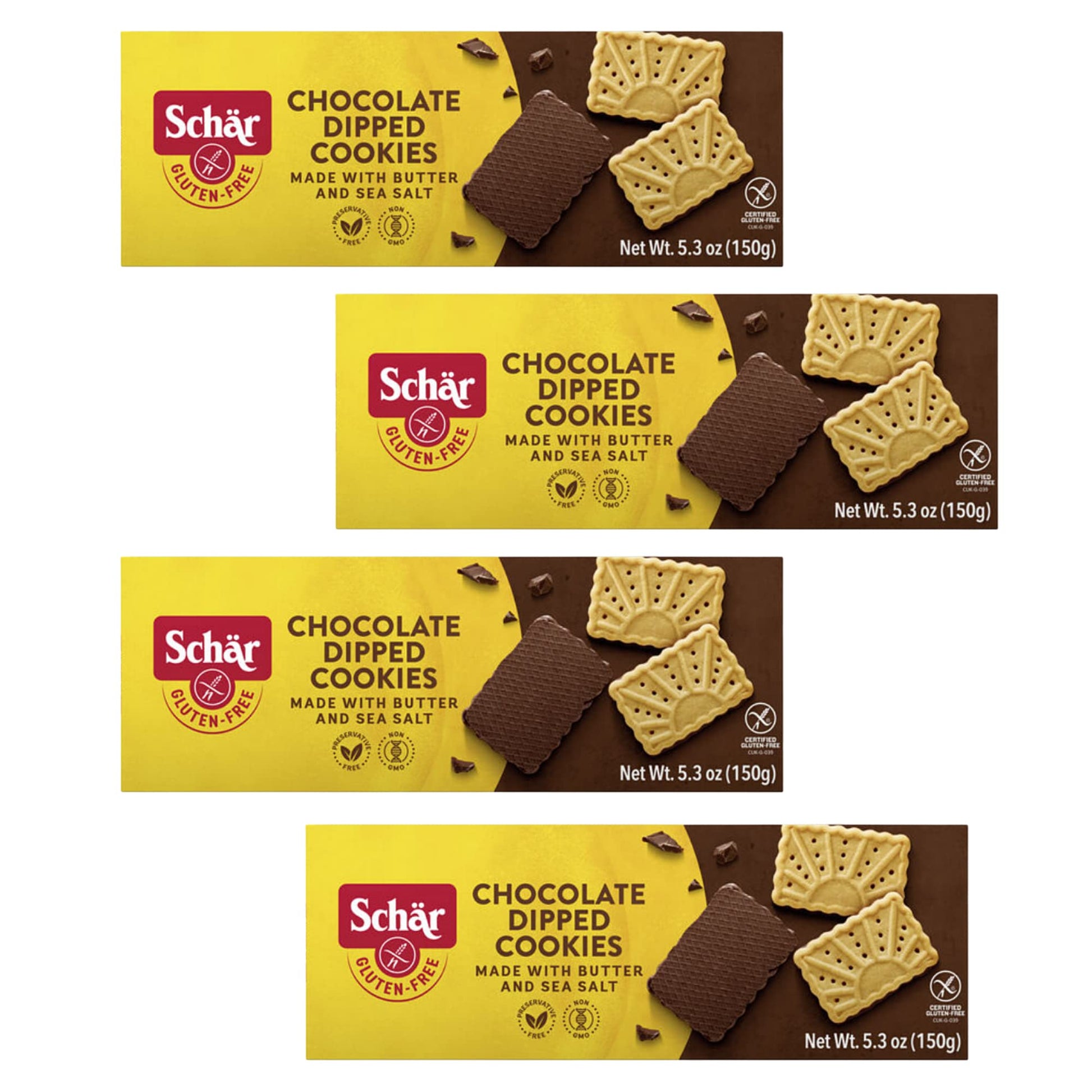 Schar - Chocolate Dipped Cookies - Certified Gluten Free - No Gmo'S, Perservatives Or Wheat - (5.03 Oz) 4 Pack
