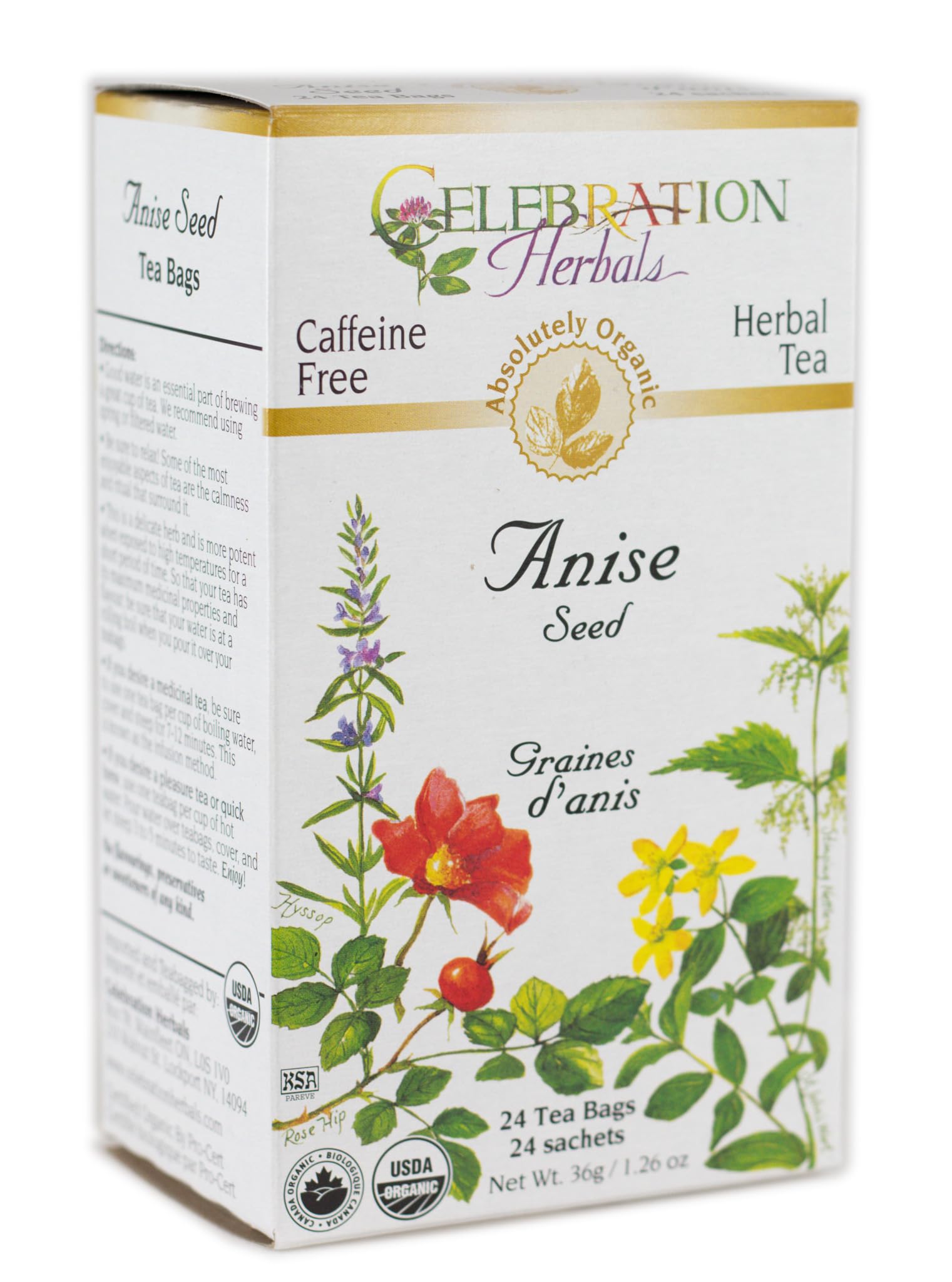 Celebration Herbals Organic Anise Seed Tea, Caffeine Free, 24 Herbal Bags, Brown, Model T103