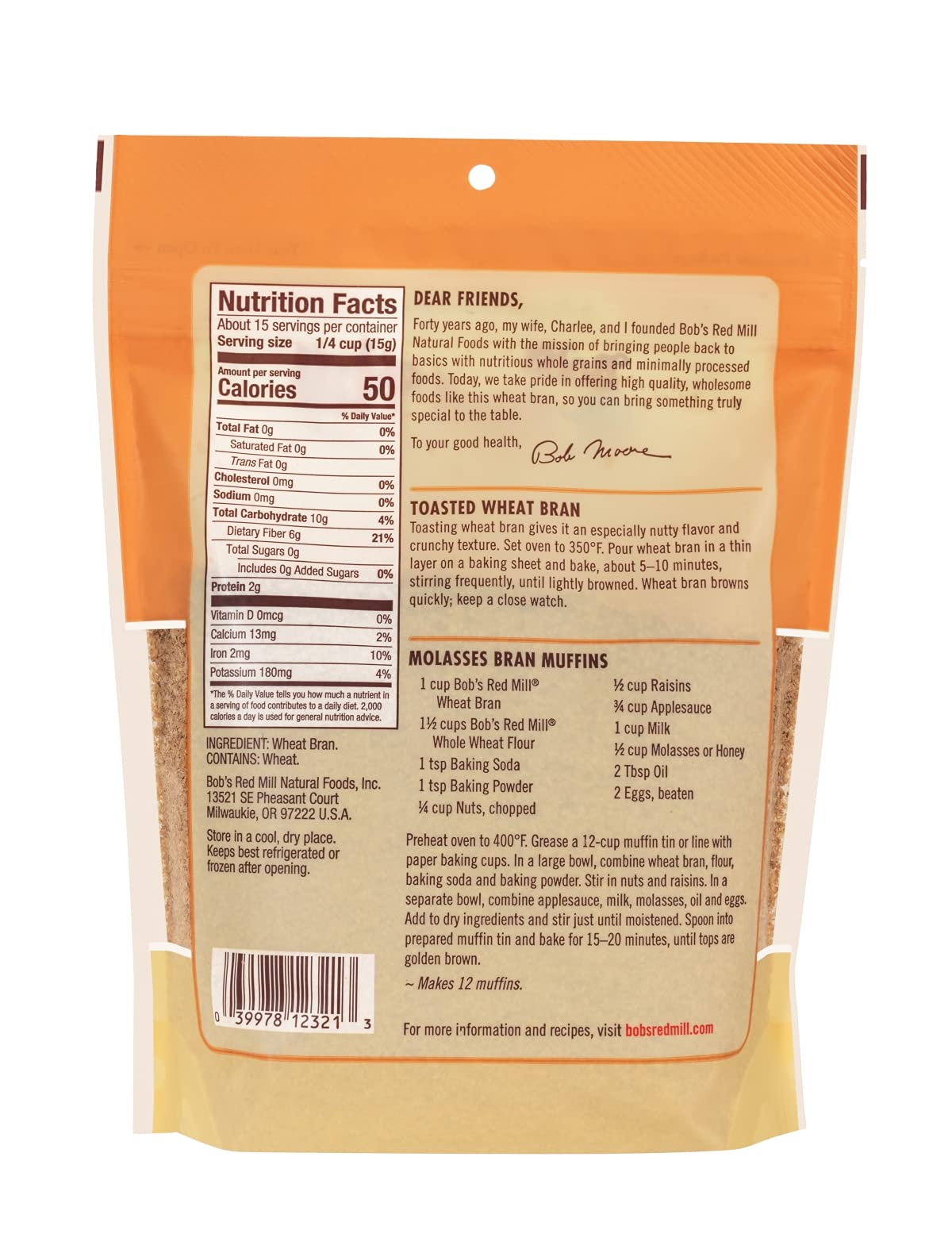 Bob s Red Mill Wheat Bran, 8oz (Pack of 4) - Non GMO, Vegan, Kosher