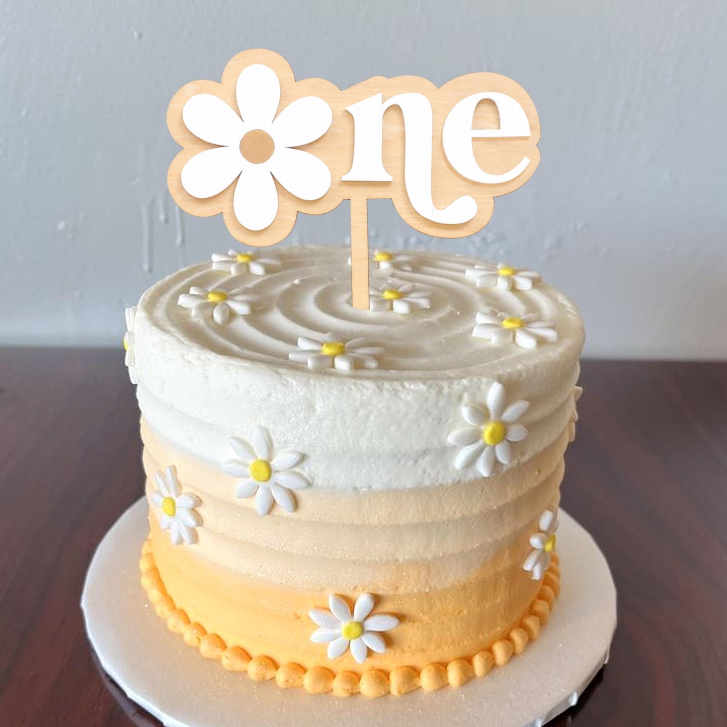 MAMUXI Wooden Daisy Cake Topper - First Birthday Decoration, Natural Birch, Retro Boho Style, Daisy One Design