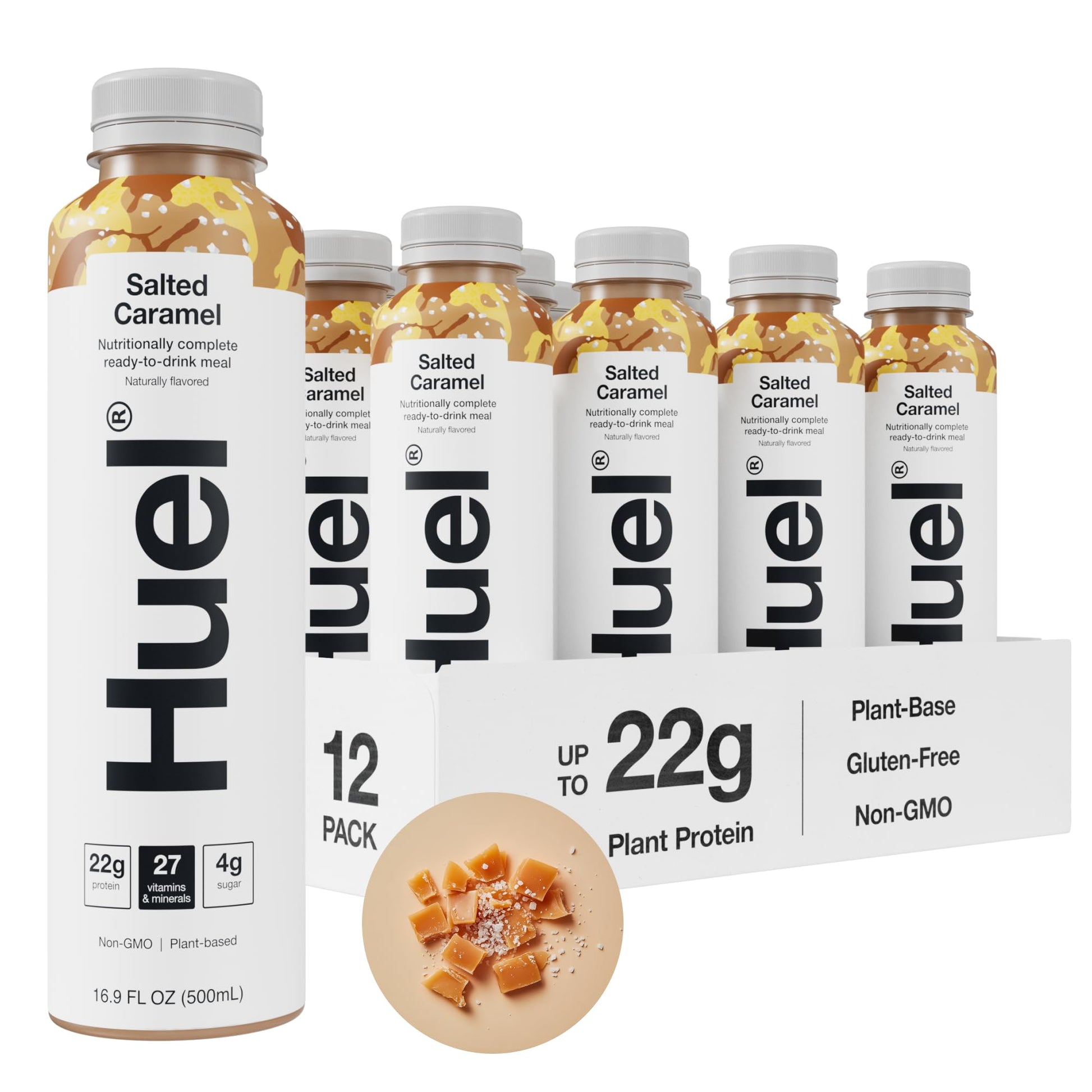 Huel Ready-to-Drink | Salted Caramel Meal Replacement Drink | High Protein Drink | Nutritionally Complete  Low Sugar  High Fiber  Plant Based  Vegan  Healthy | 22g Protein Per Bottle  16.9 Fl Oz (12 Pack)