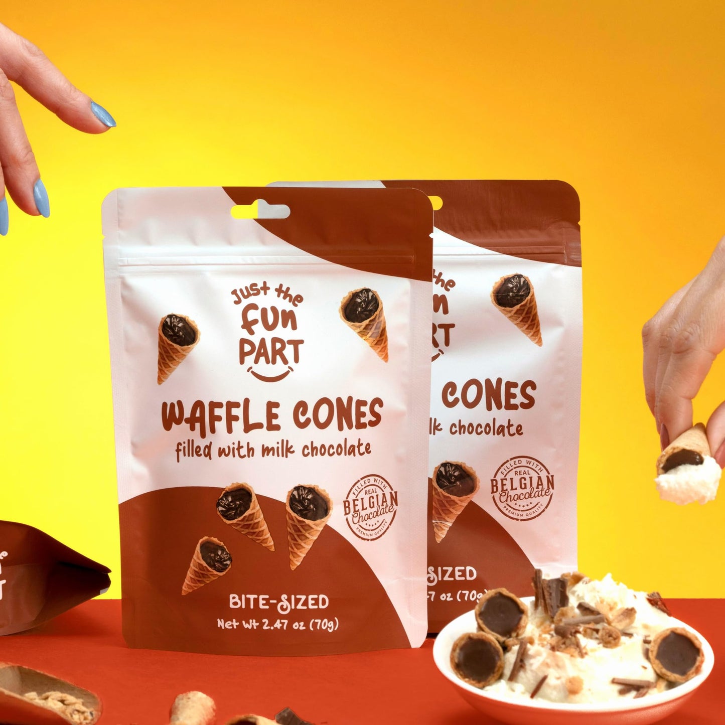 Just The Fun Part, Bite-Size Crispy Mini Waffle Cones With Enhanced Belgian Chocolate, Great For Snacks, Dessert, Grab & Go - Kosher, Milk Chocolate (Pack Of 6)