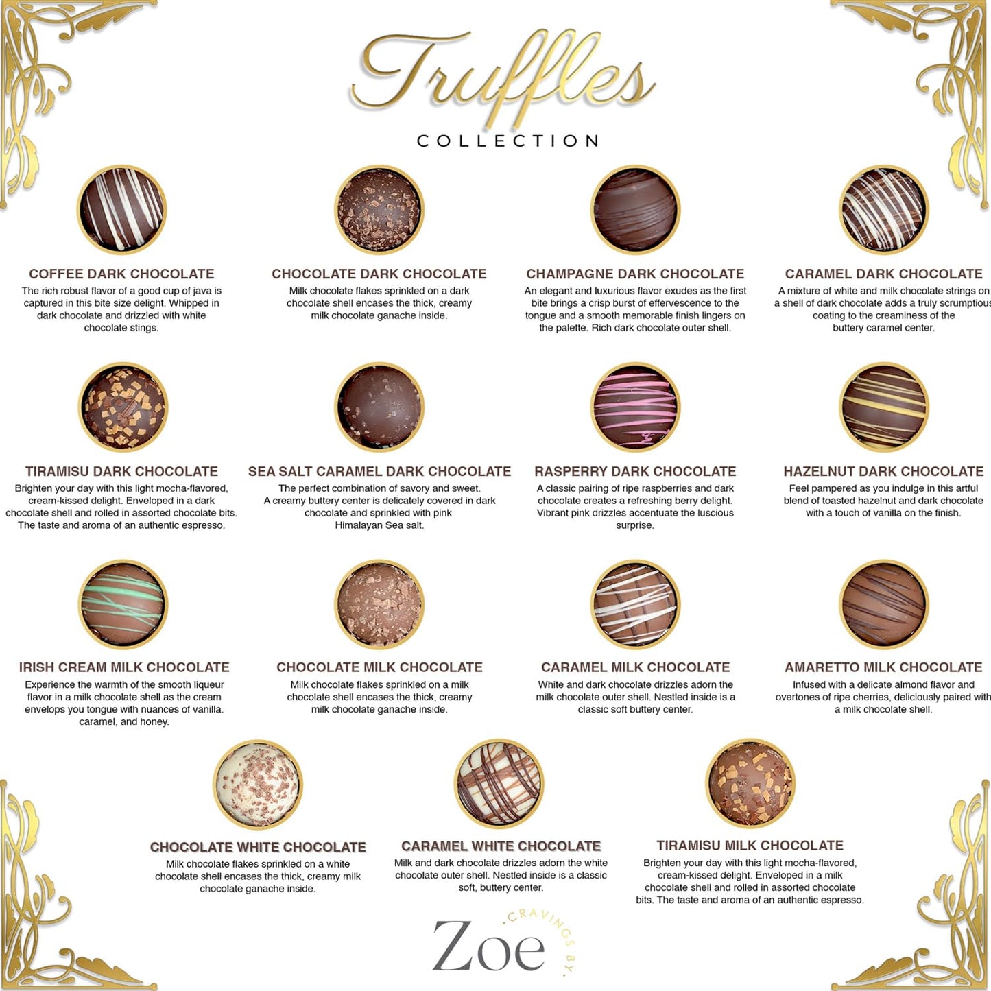 CRAVINGS BY ZOE Gourmet Chocolate Truffle Gift Box - 16 Count Assorted Milk & Dark Chocolate Candy