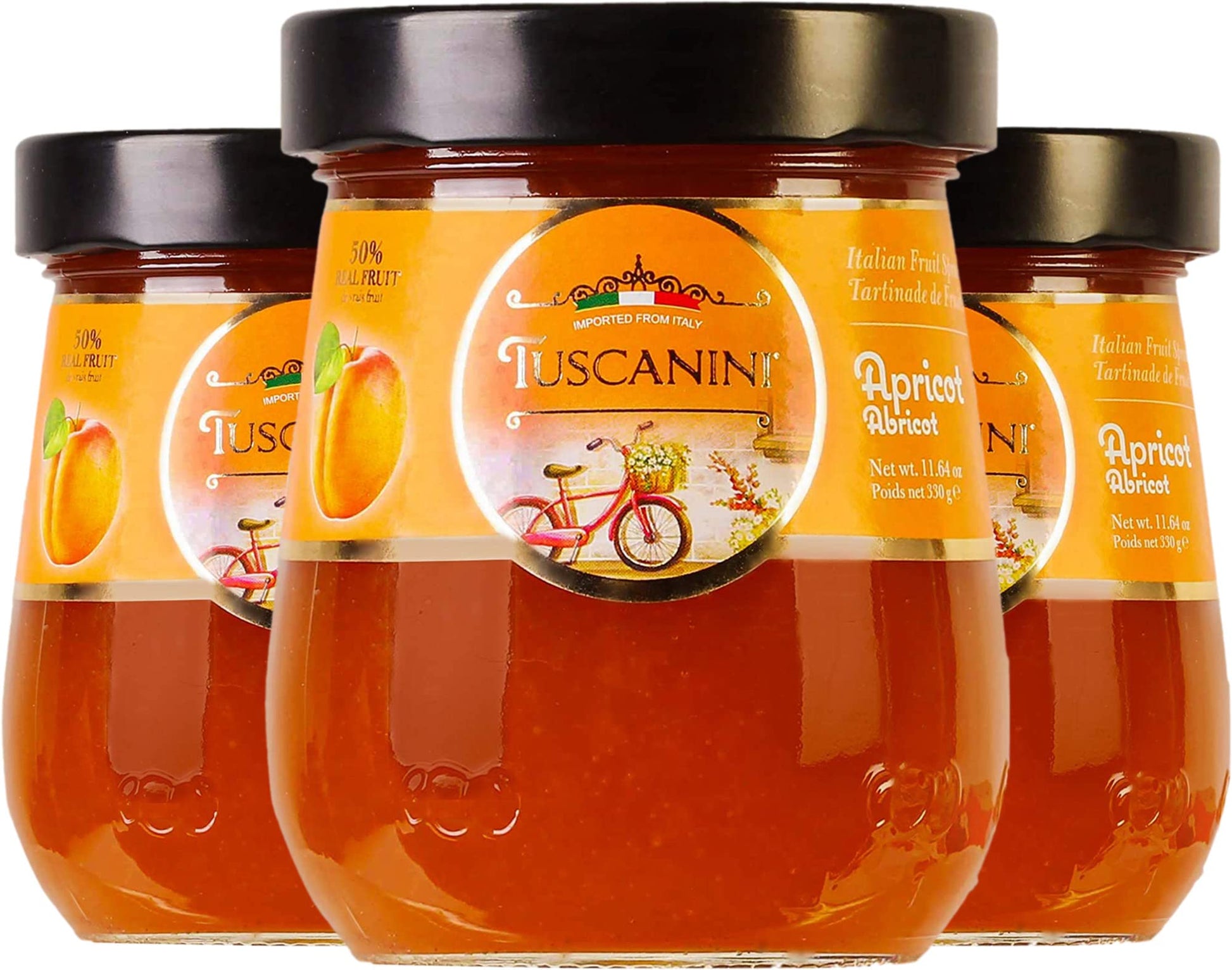 Tuscanini Premium Italian Apricot Preserves, 11.64 Oz Jar (3 Pack) 50% Real Fruit | Spreadable Fruit Jam | No High Fructose Corn