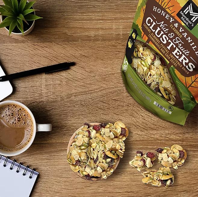 Member Mark Honey and Vanilla Flavored Nut and Fruit Clusters | 24 Ounces of Cashews, Almonds, Pepitas, Sweetened Dried Cranberr