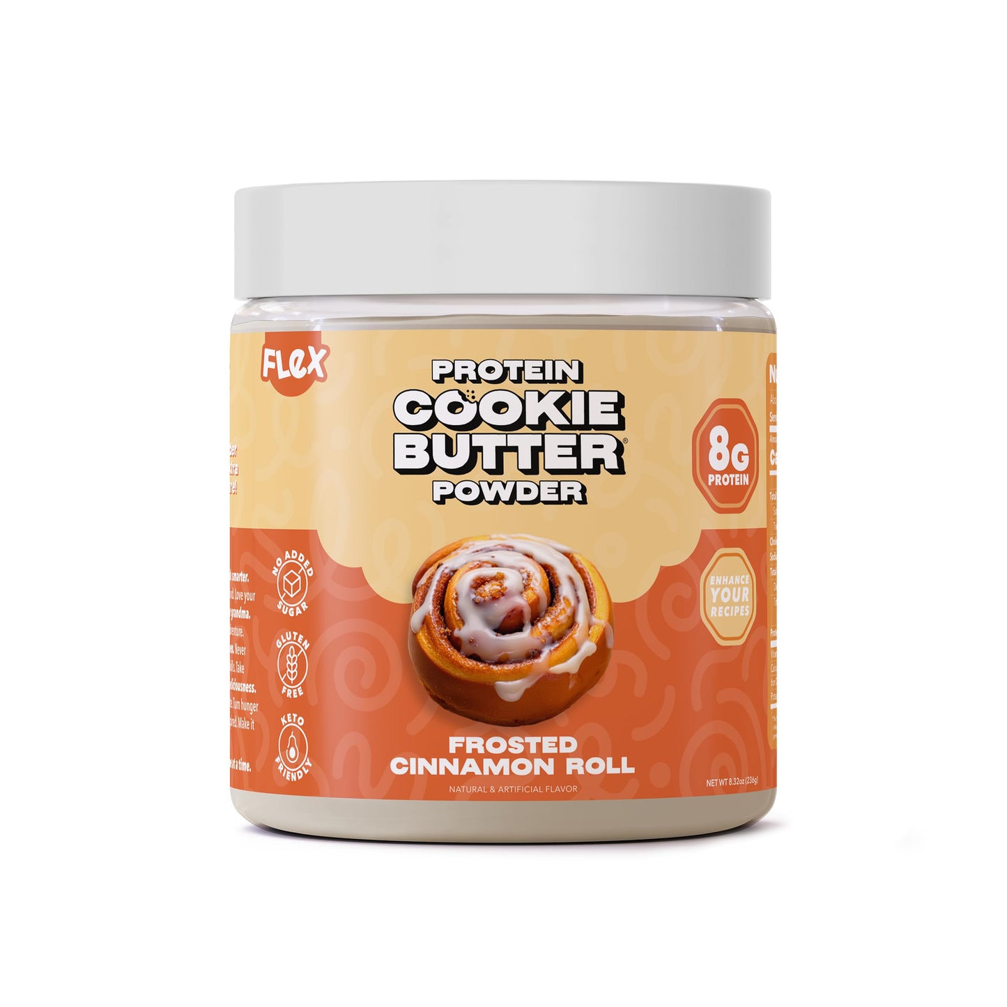 Flex Whey Protein Cookie Butter Powder - Frosted Cinnamon Roll | Keto-Friendly, Low Carb, No Added Sugars, Gluten-Free | Easy to Mix, Bake and Spread | 8.32oz