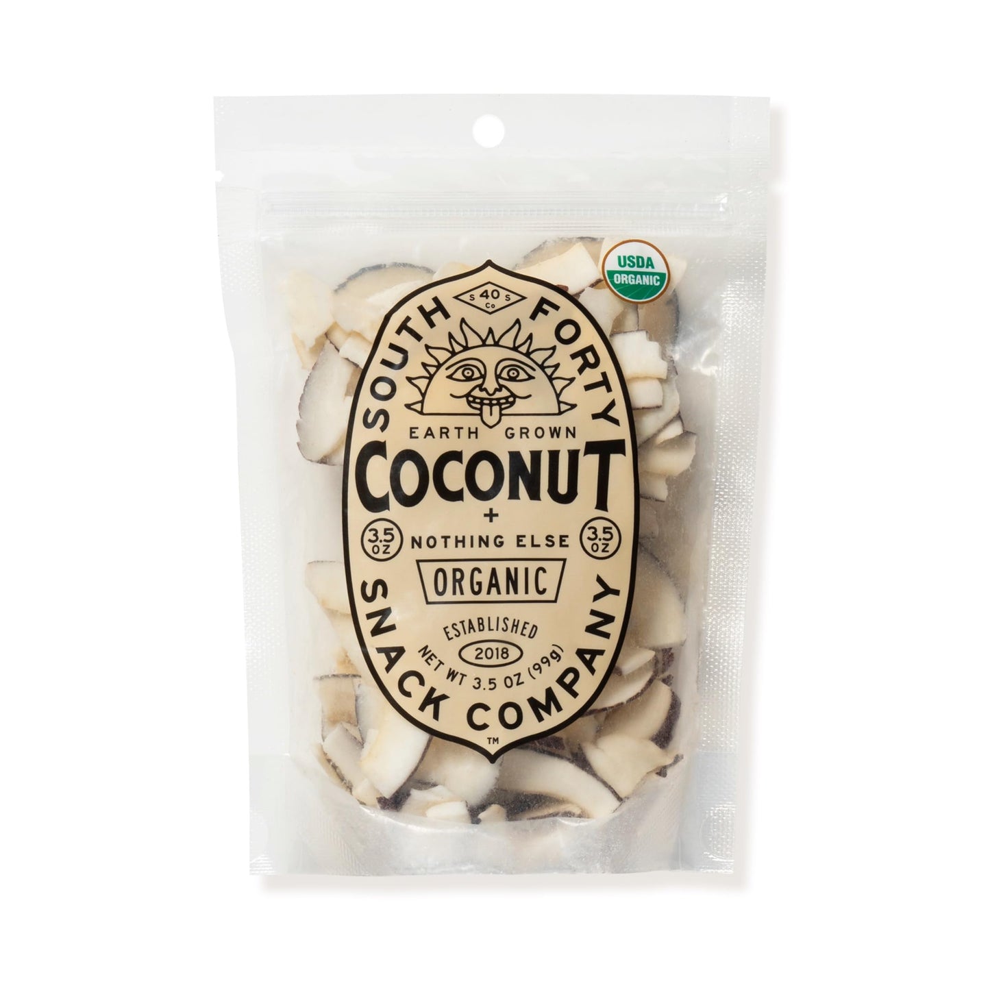 South 40 Snacks Organic Coconut Chips, Just 1 Ingredient (3.5oz bags, pack of 4)