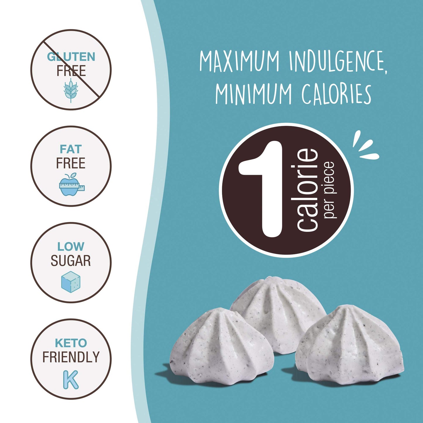 Dont Worry Meringue Cookies Keto Friendly - Low Calories per piece!  Healthy Candy  Gluten Free Cookies  Low Carb  Low Sugar Snacks - 4 Pack