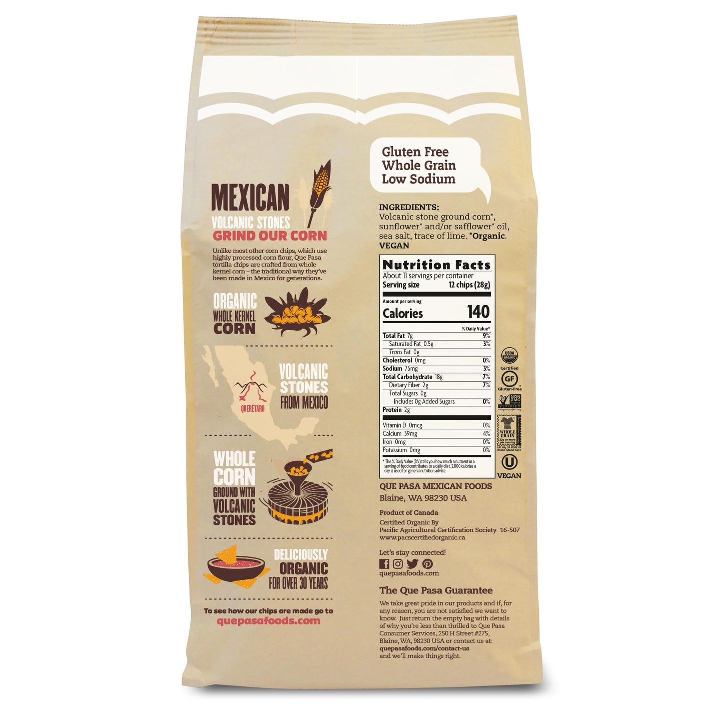Que Pasa Organic White Corn Tortilla Chips, 11 oz (Pack of 6), Gluten Free, Non-GMO, by Natures Path