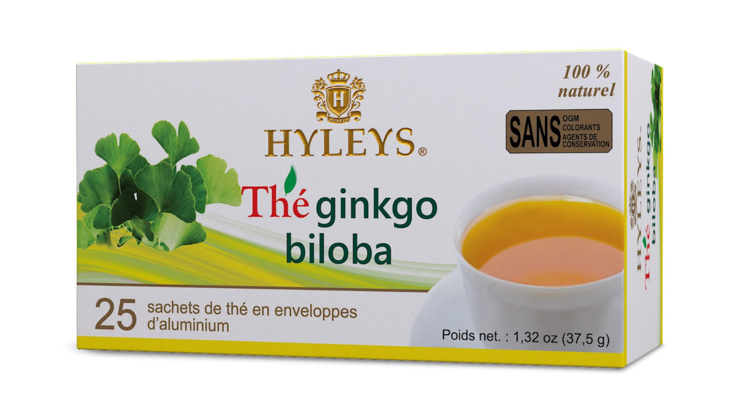 Hyleys Ginkgo Biloba Green Tea - Brain Support Blend With Citrus - 100% Natural, Gluten-Free, Non-Gmo, Memory & Focus Tea - 25 T