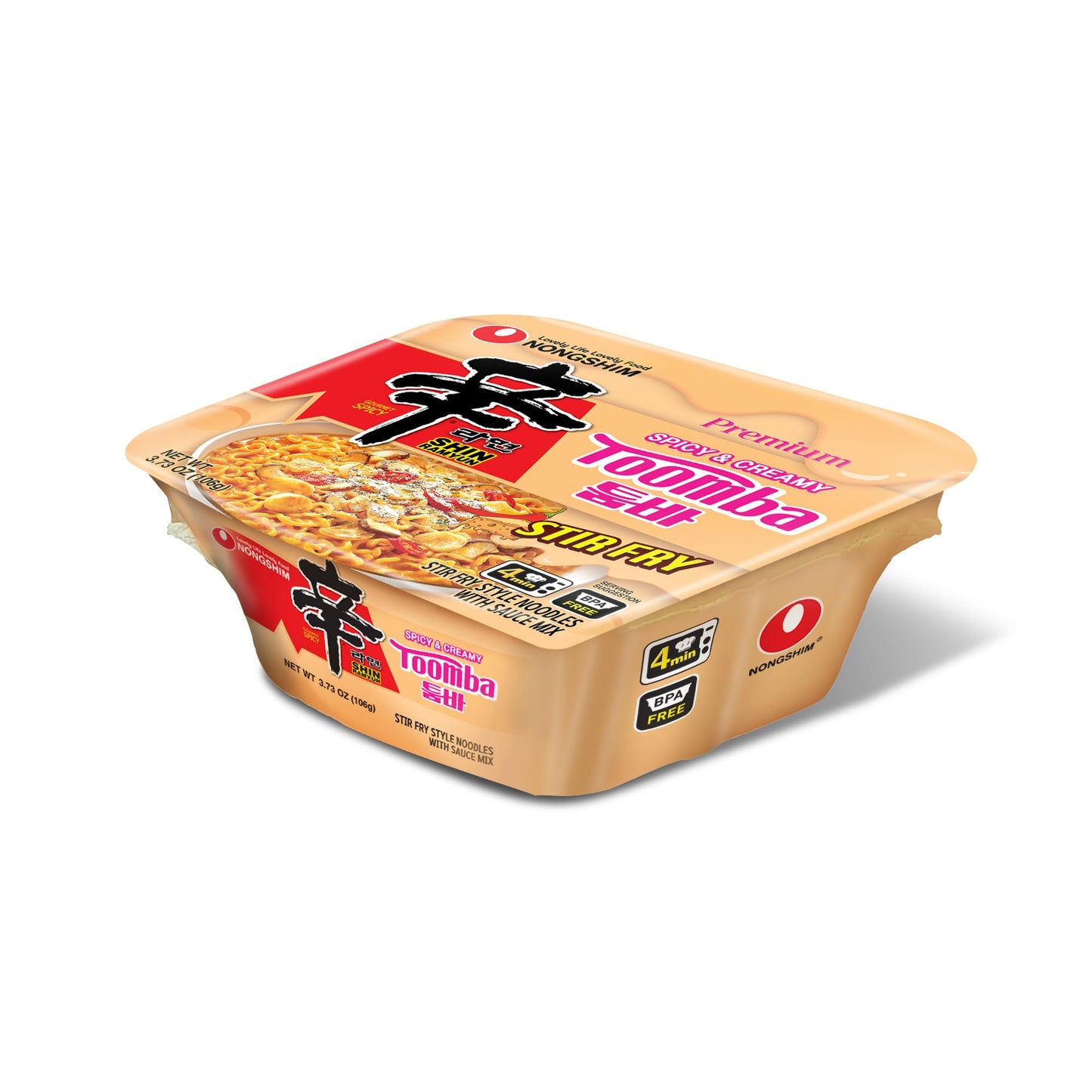 Nongshim Shin Ramyun Toomba Square Bowl, Spicy & Creamy Stir Fry Style Instant Ramyun Noodles with Sauce Mix, 3.73 oz (Pack of 6